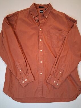 GAP 80's Pinpoint Oxford Men's Rust Orange Button-Up Long Sleeve Shirt Size L